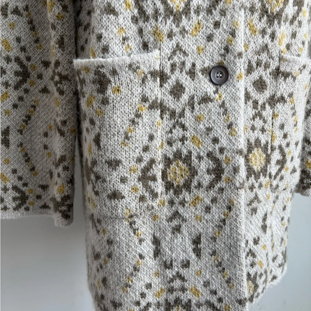 Free People Alpaca Wool Blend Nordic Knit Sweater Coat Cardigan Size L